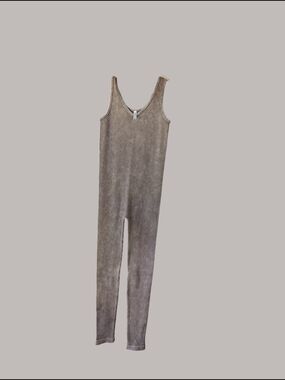 Zenana Outfitters Taupe Ribbed Tank Jumpsuit